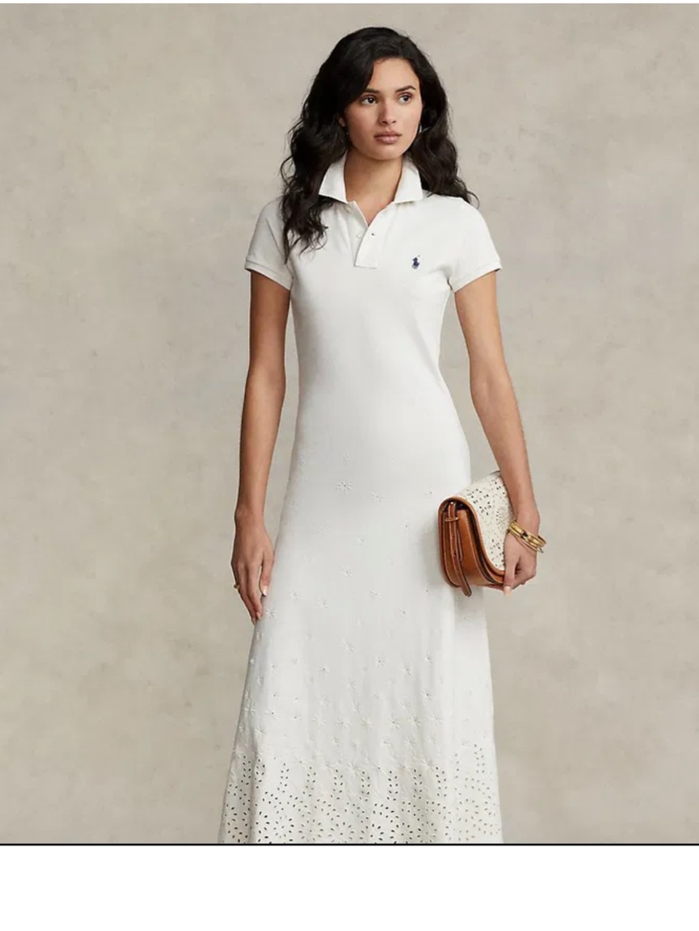 Polo Ralph Lauren Eyelet Detail Short Sleeve Stretch Cotton collared white Dress - Picture 3 of 15